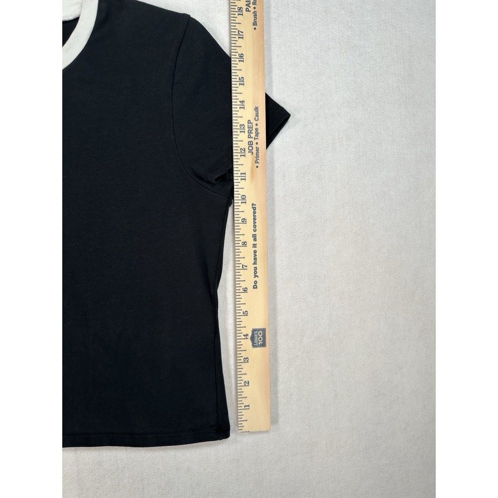 Abercrombie & Fitch Essential Baby Tee Shirt Women's Sz L Black w White Trim - Picture 5 of 7
